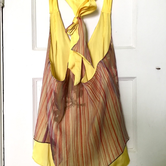 Tea & Honey Yellow Silk Striped Floral Tank XS - Picture 6 of 8